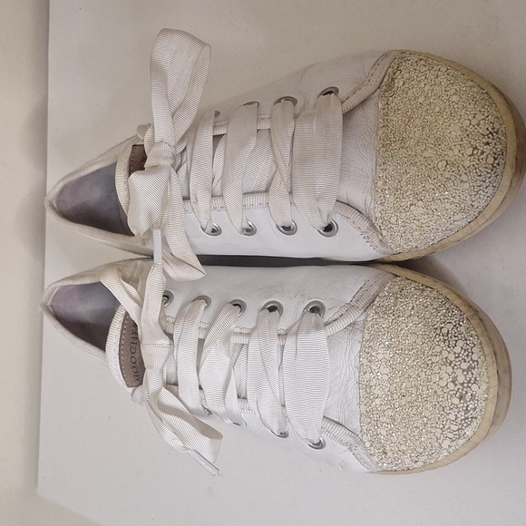 London Sole By Jane Winkwork White Sparkle Toe Ribbon Lace Moochers Size EU 40 - Picture 2 of 7